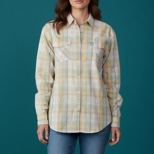 Vtg TWENTY X 1980s Yellow Plaid Button Down Western Cowgirl Shirt
